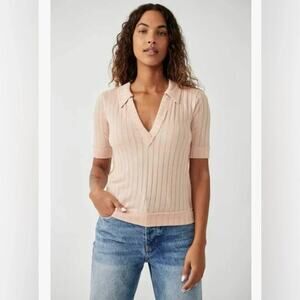 Free People We The Free Krystal Polo Ribbed Soft Knit Collared Top Size S